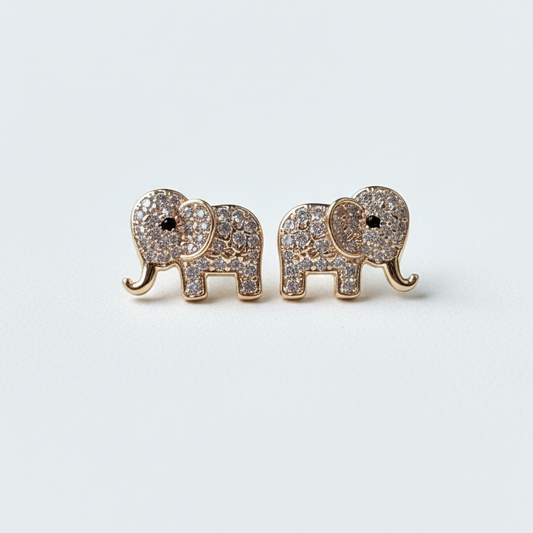 ROSIVAA Gold Pavé Elephant Crystal Studs