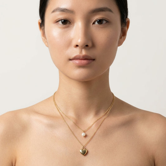 ROSIVAA Gold Layered Pearl & Heart Necklace