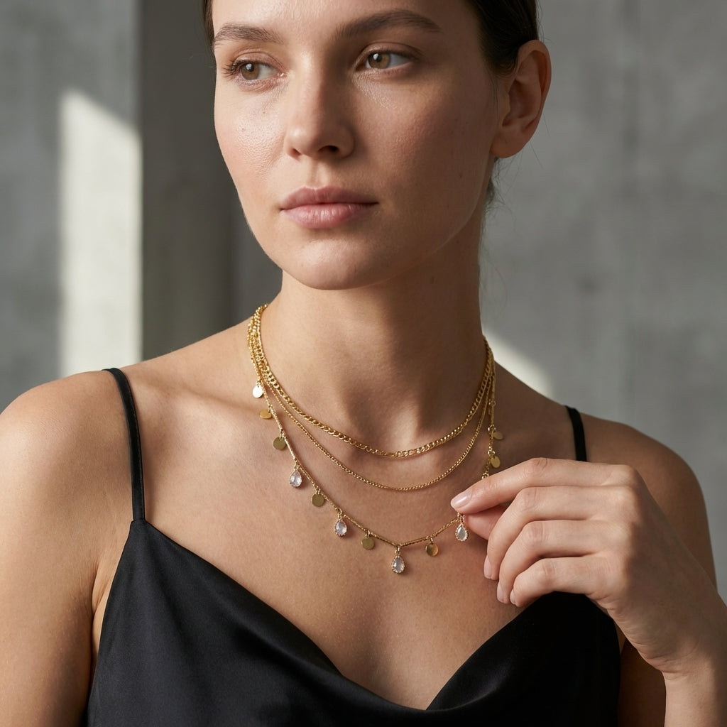 ROSIVAA Premium Gold Coin & Crystal Necklace