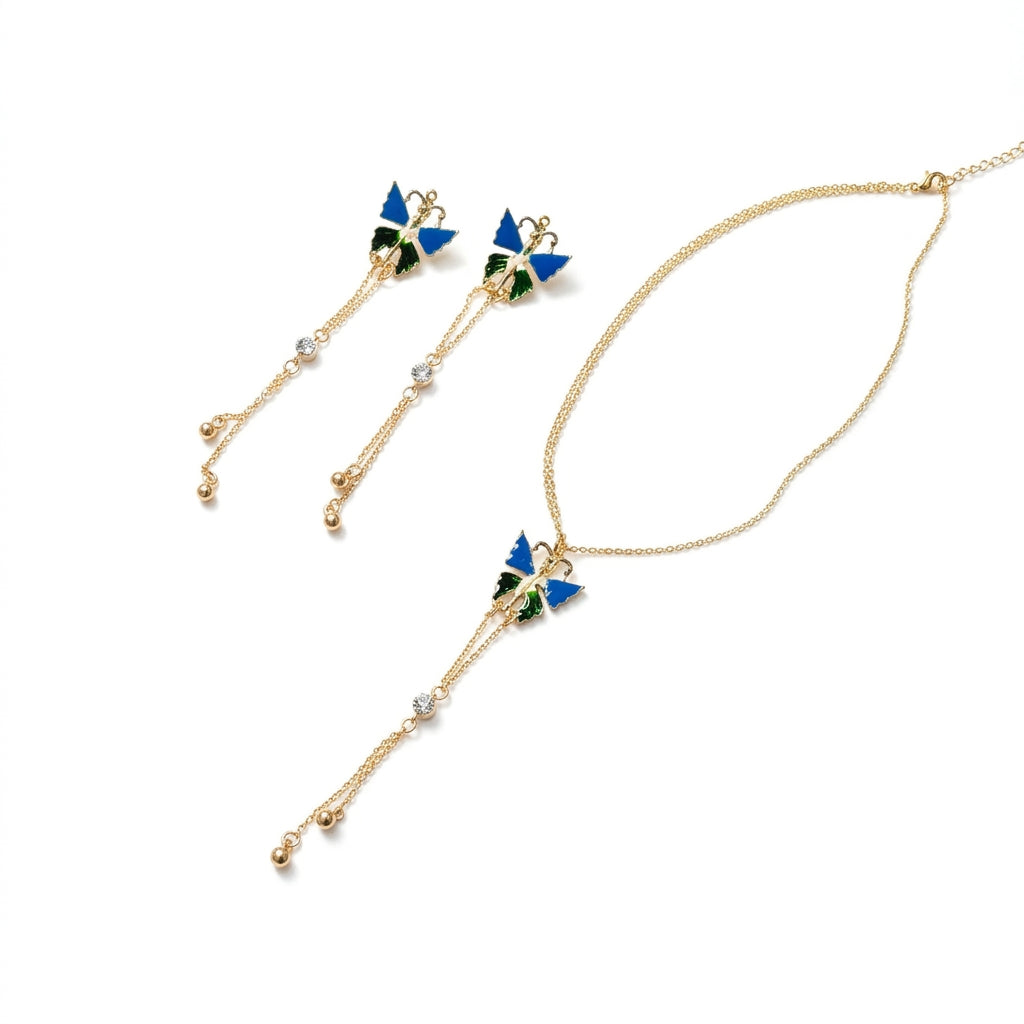 ROSIVAA Premium Blue Butterfly Necklace & Earrings
