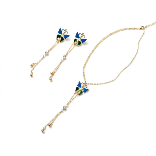 ROSIVAA Premium Blue Butterfly Necklace & Earrings