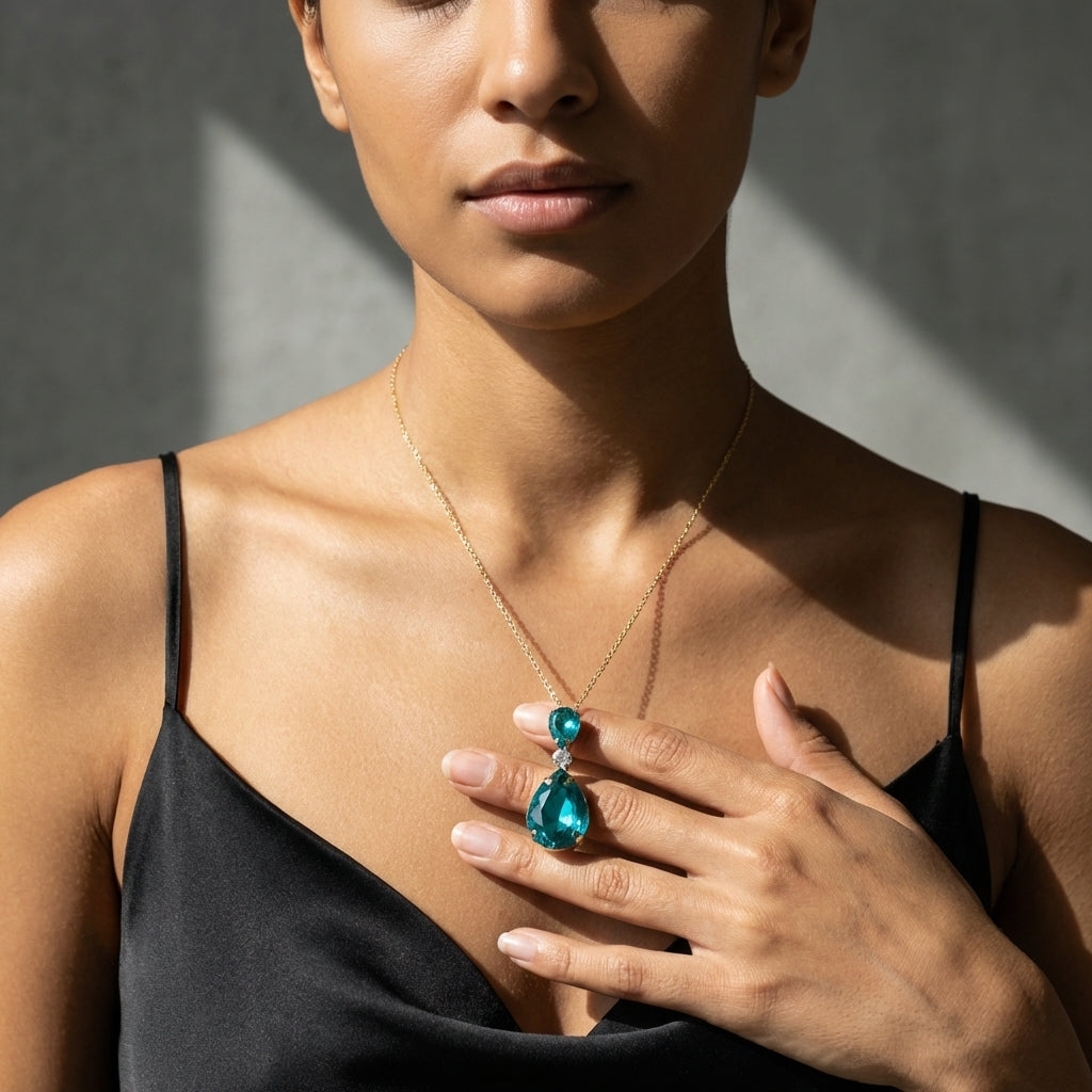 ROSIVAA Premium Teal Teardrop Necklace