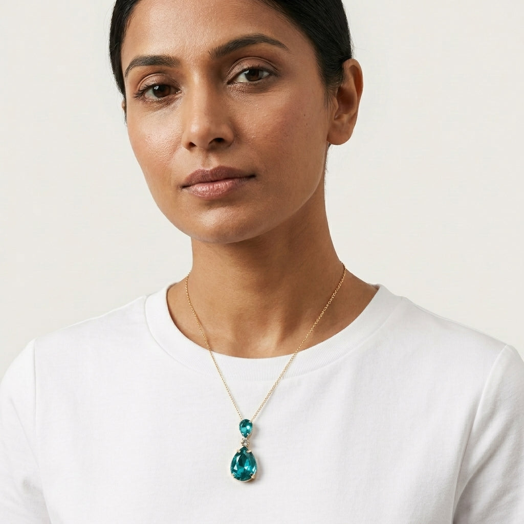 ROSIVAA Premium Teal Teardrop Necklace