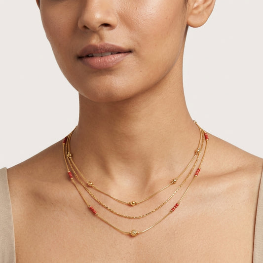 ROSIVAA Premium Triple Layered Gold Bead Necklace