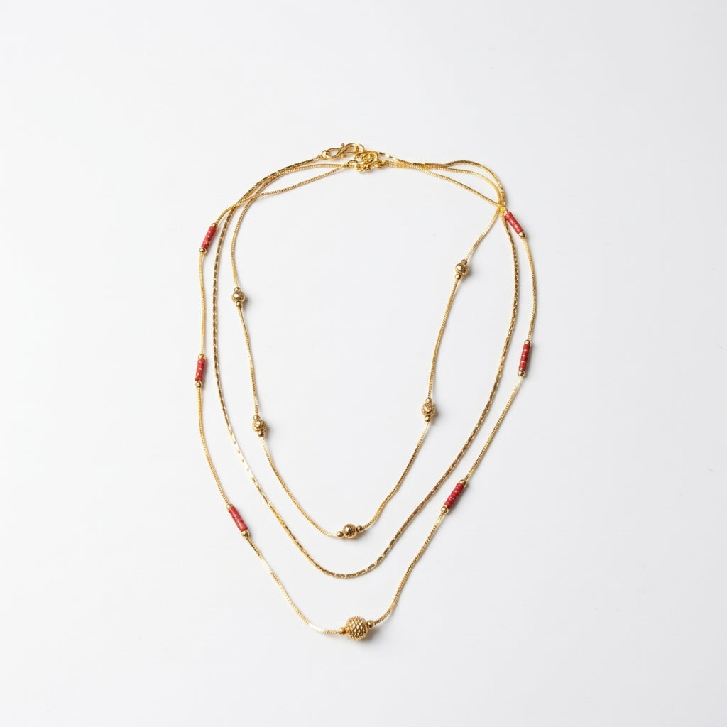 ROSIVAA Premium Triple Layered Gold Bead Necklace