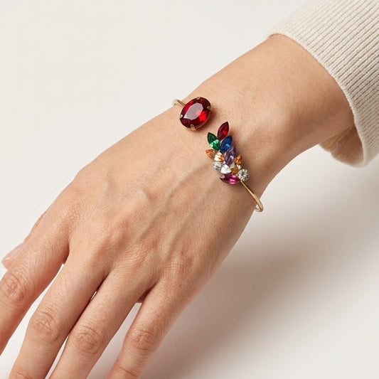 ROSIVAA Premium Ruby & Rainbow Leaf Cuff