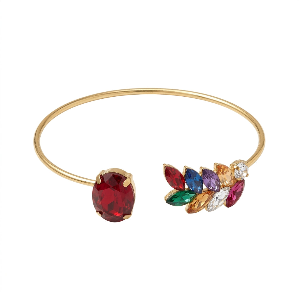 ROSIVAA Premium Ruby & Rainbow Leaf Cuff