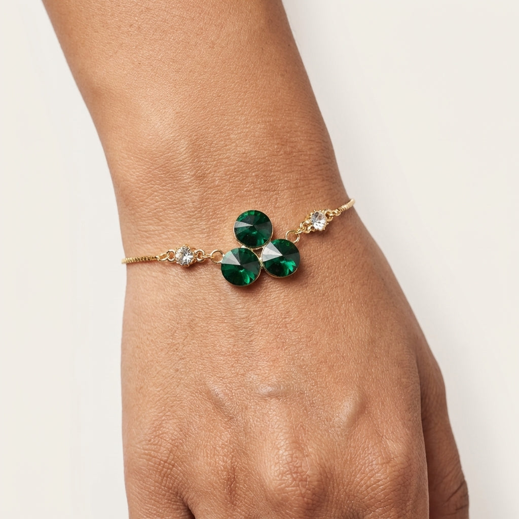 ROSIVAA Premium Triple Emerald Cluster Bracelet