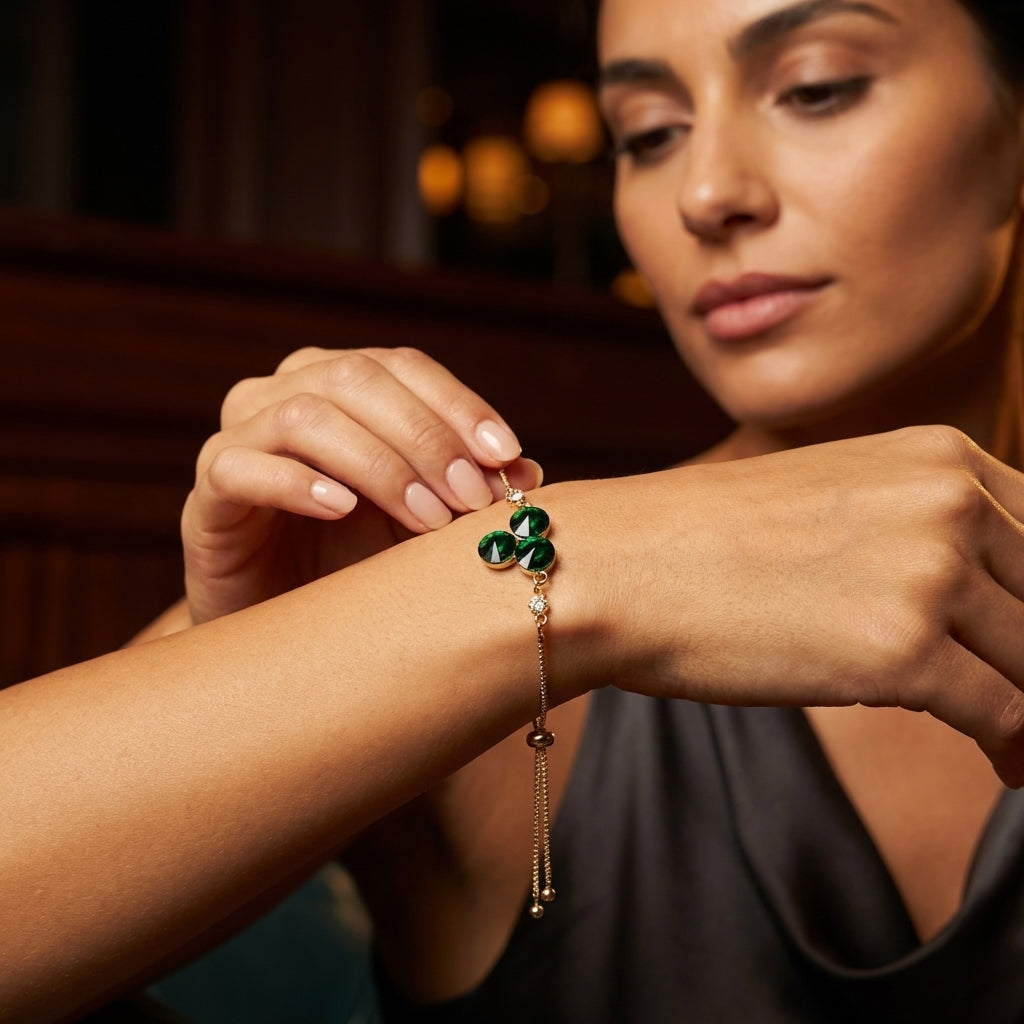 ROSIVAA Premium Triple Emerald Cluster Bracelet