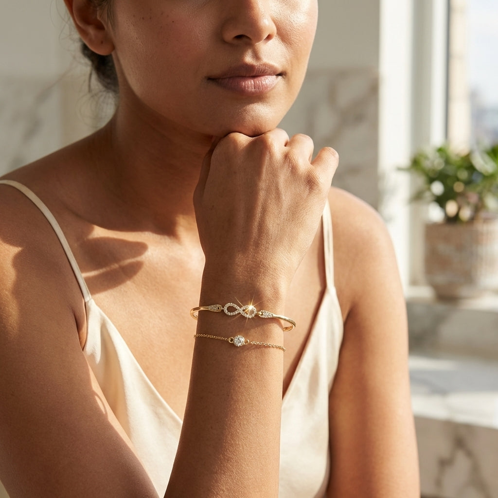 ROSIVAA Premium Infinity & Solitaire Bangle Set