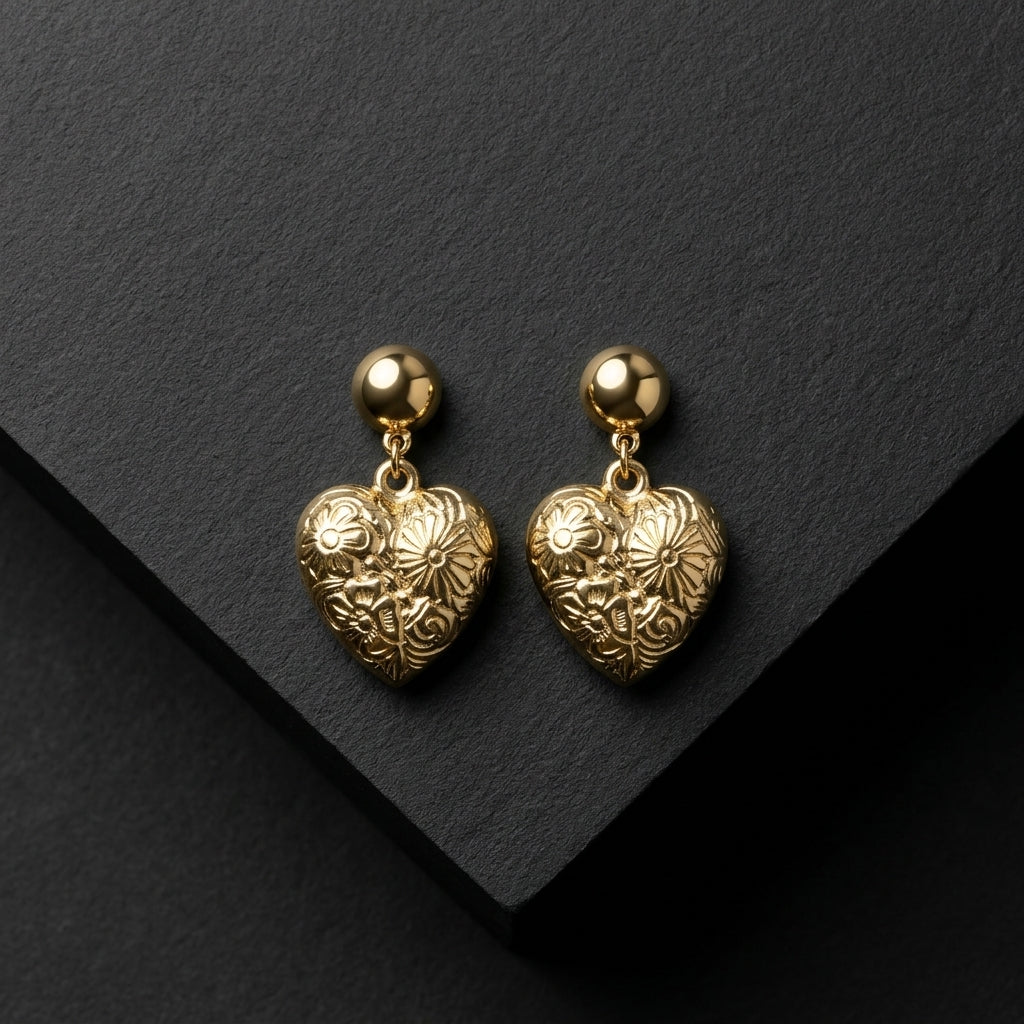 ROSIVAA Floral Engraved Heart Drops