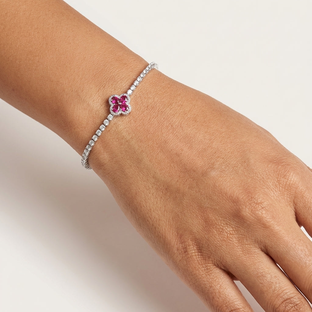 ROSIVAA Ruby Clover Tennis Bracelet