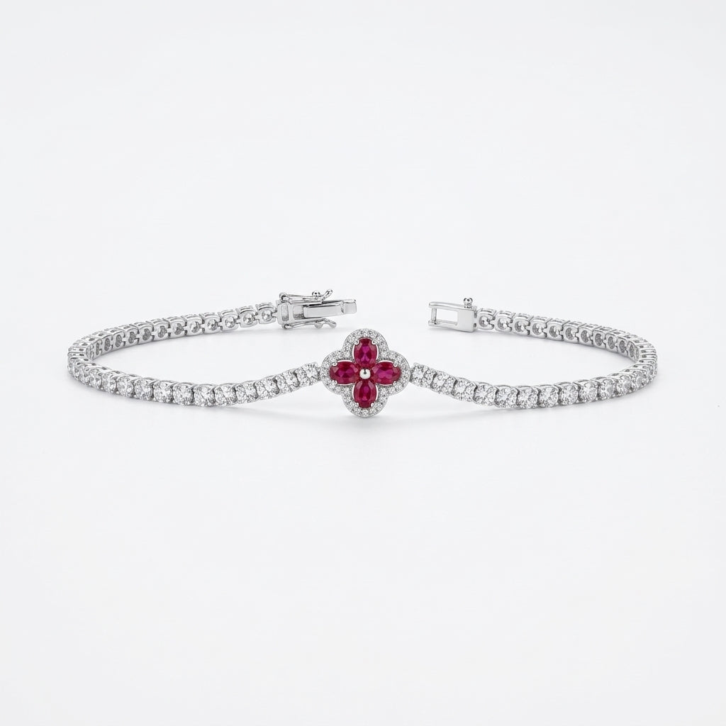 ROSIVAA Ruby Clover Tennis Bracelet