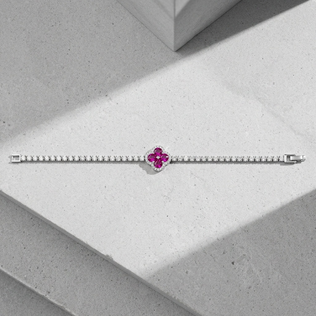 ROSIVAA Ruby Clover Tennis Bracelet
