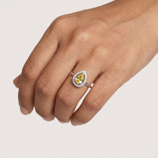 ROSIVAA Citrine Pear Halo Ring