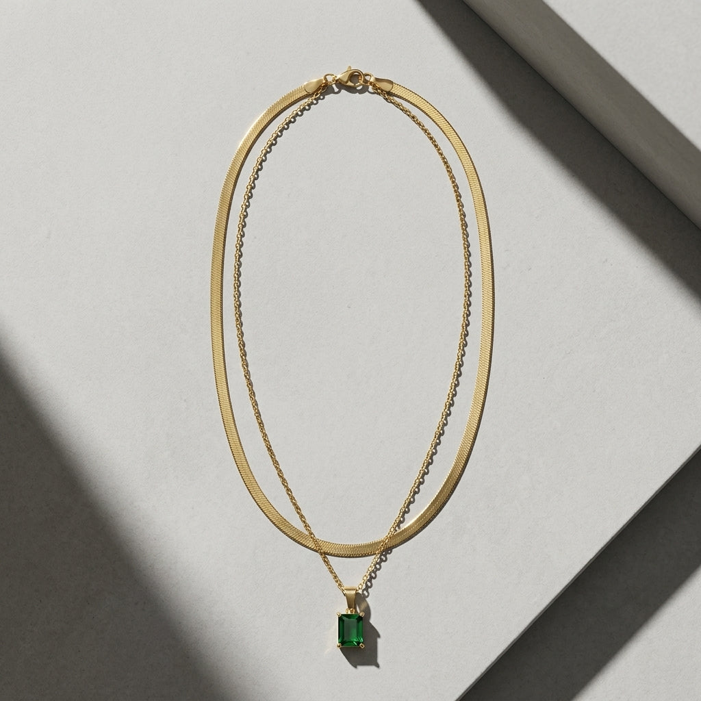 ROSIVAA Emerald Duo Layered Necklace