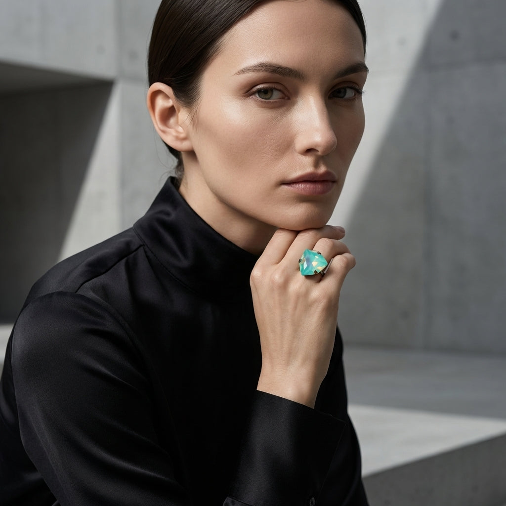 ROSIVAA Iridescent Geo Statement Ring