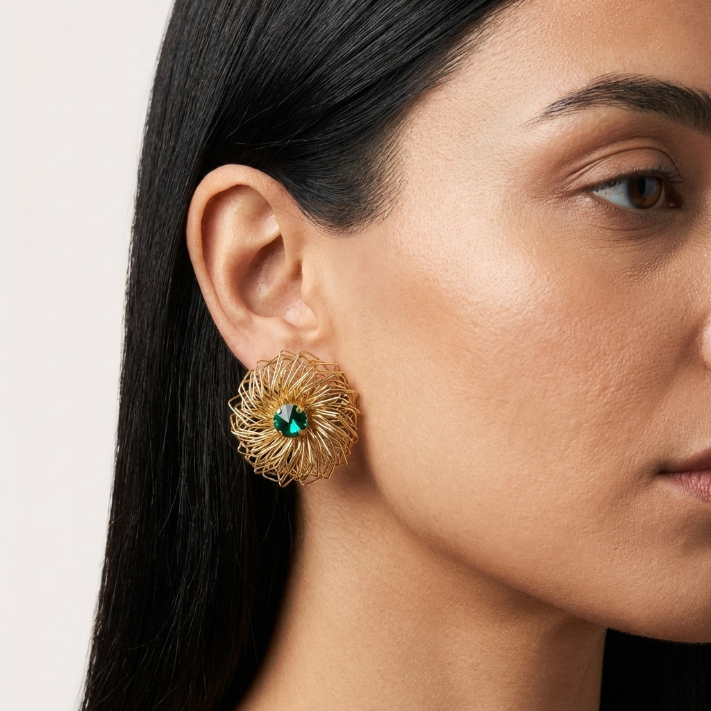 ROSIVAA Emerald Wire Nest Studs