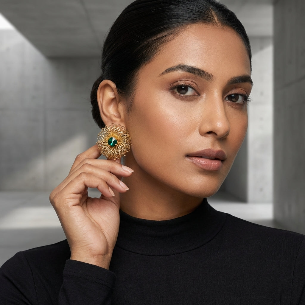 ROSIVAA Emerald Wire Nest Studs