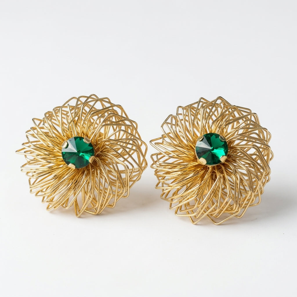 ROSIVAA Emerald Wire Nest Studs