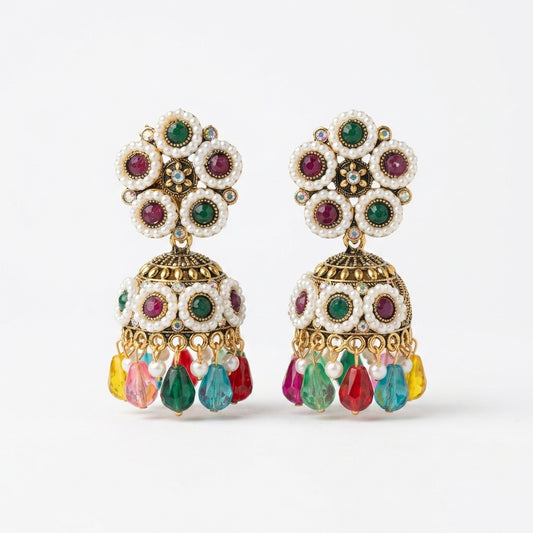 ROSIVAA Navratna Pearl Jhumkas