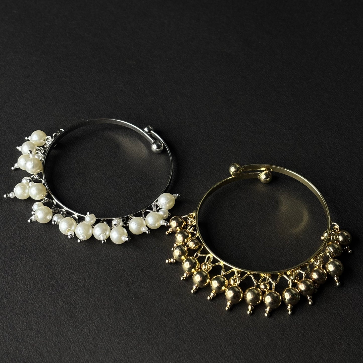 ROSIVAA Pearl & Gold Bead Dangle Bangles