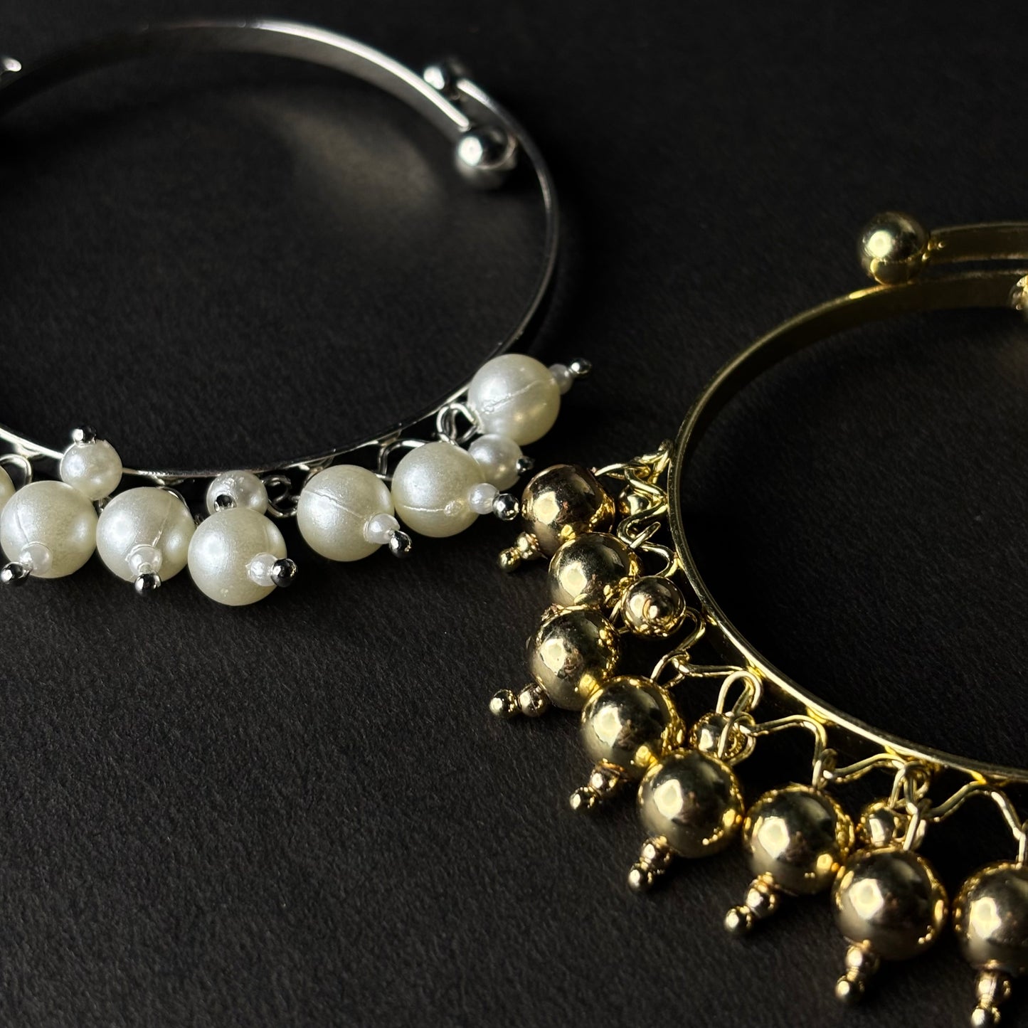 ROSIVAA Pearl & Gold Bead Dangle Bangles