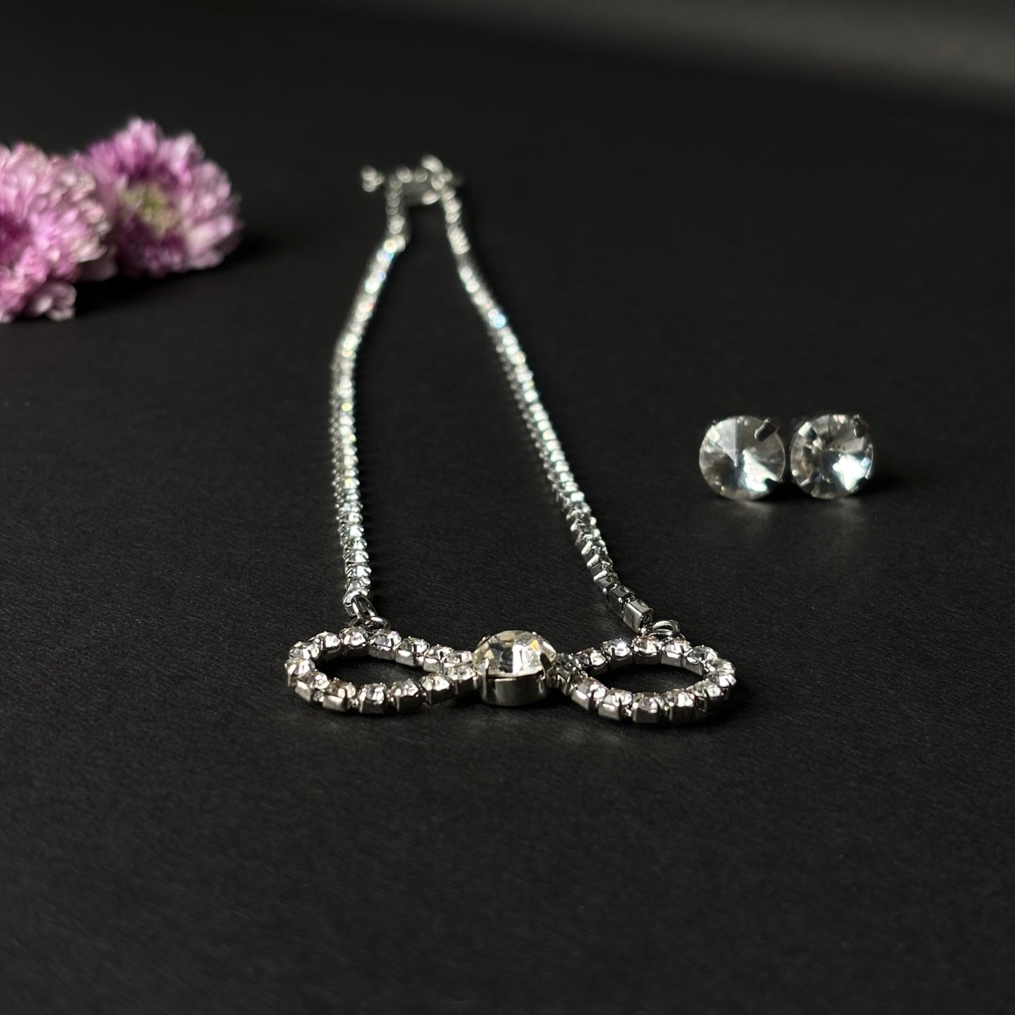 ROSIVAA Silver Crystal Bow & Infinity Jewelry Set