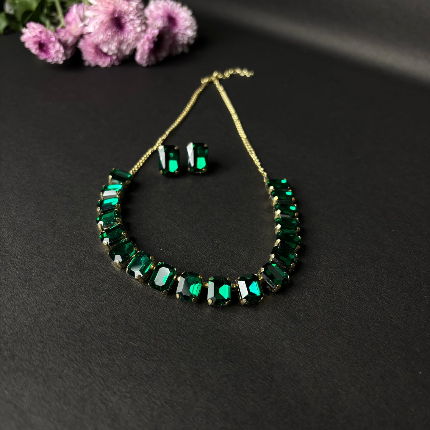 ROSIVAA Emerald Cascade: Statement Necklace & Studs