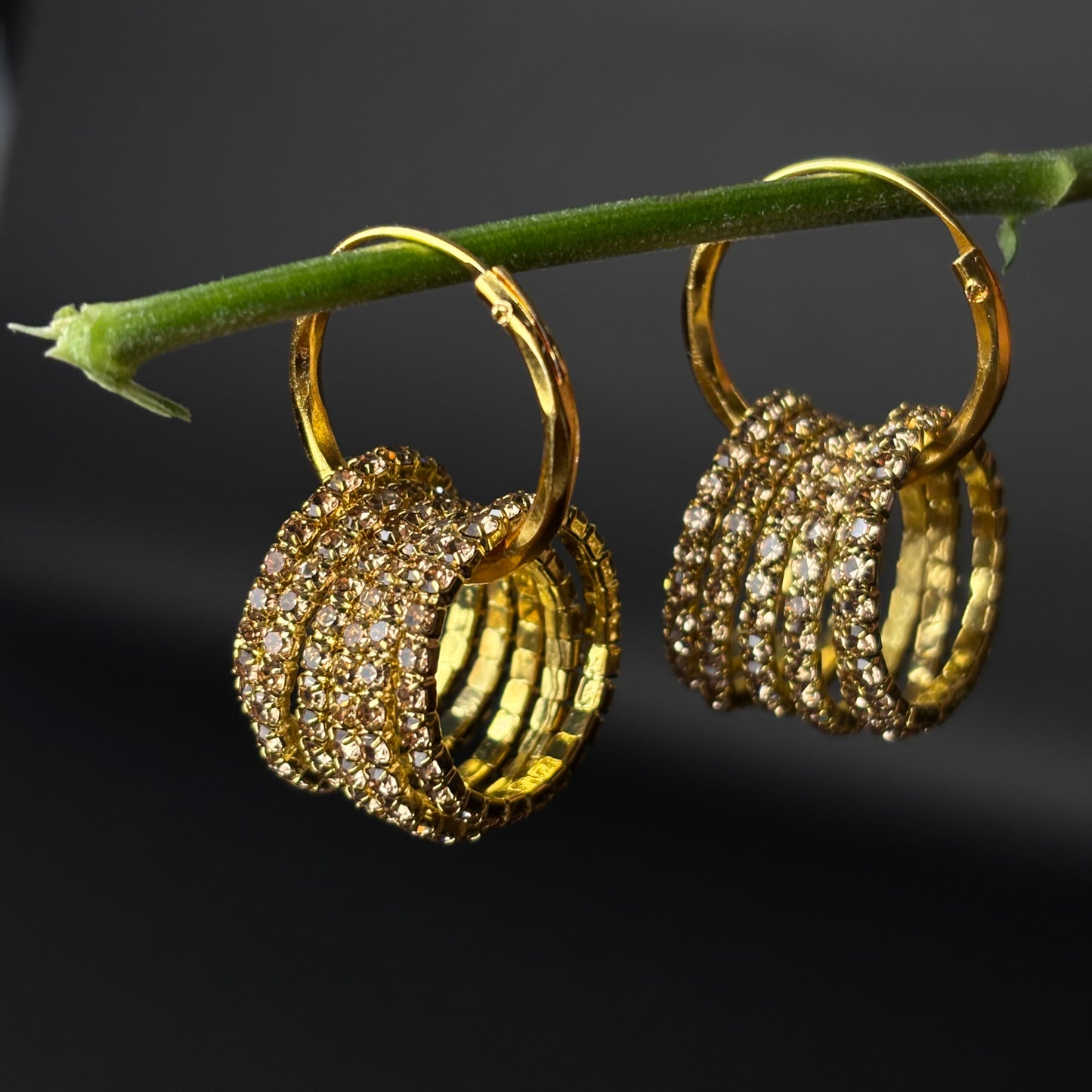 ROSIVAA Gold Multi-Ring Crystal Charm Hoops