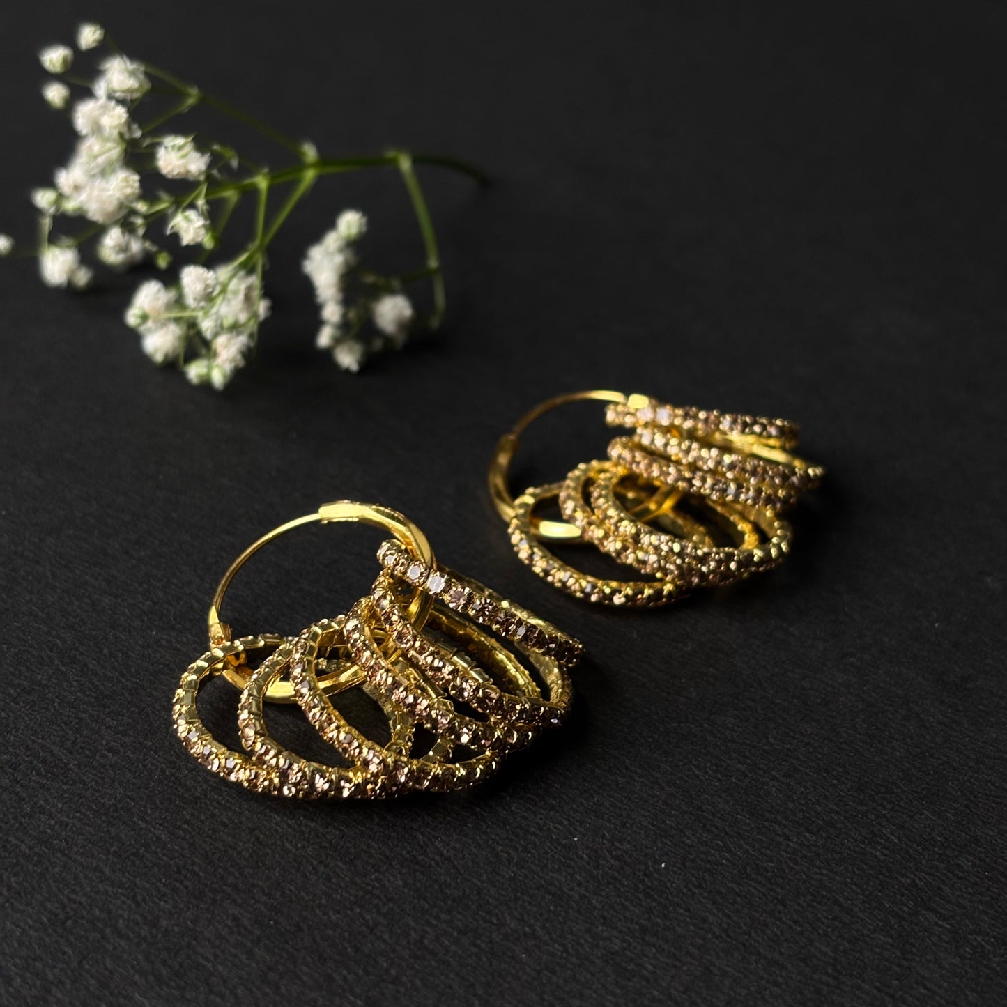 ROSIVAA Gold Multi-Ring Crystal Charm Hoops
