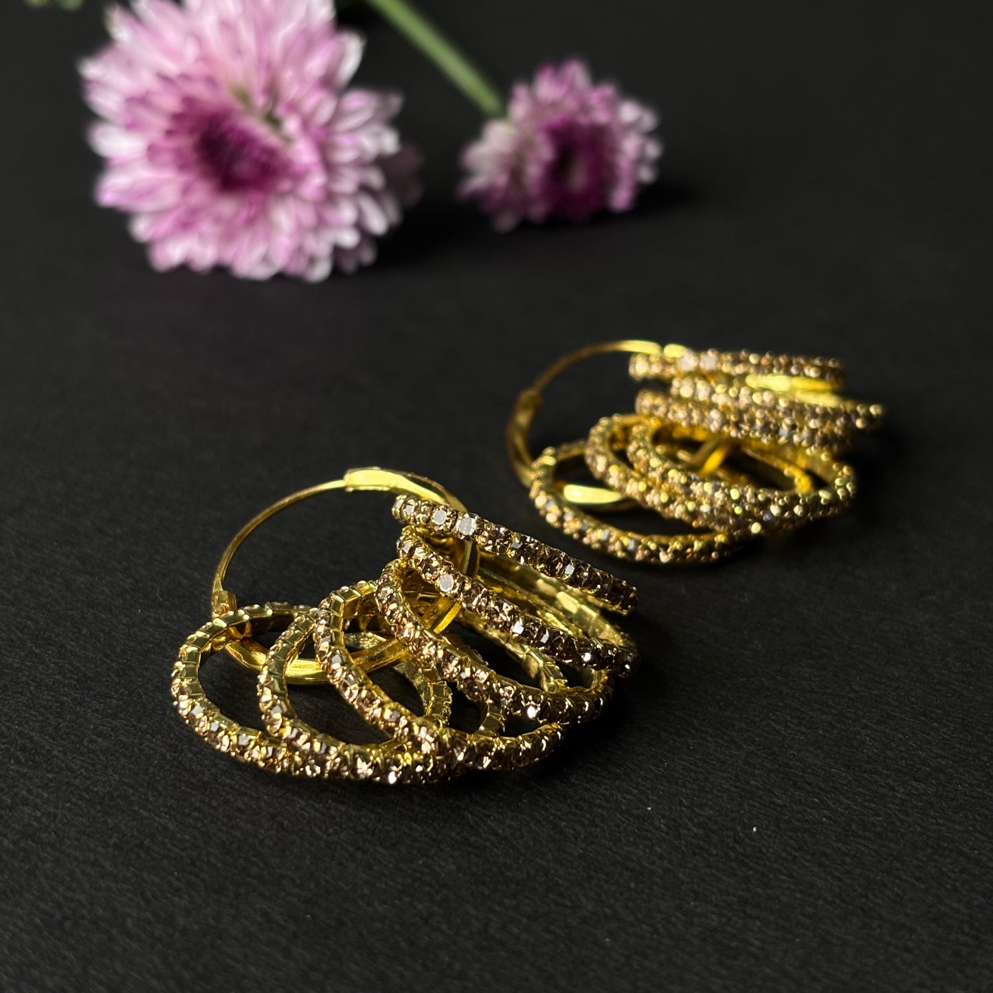 ROSIVAA Gold Multi-Ring Crystal Charm Hoops